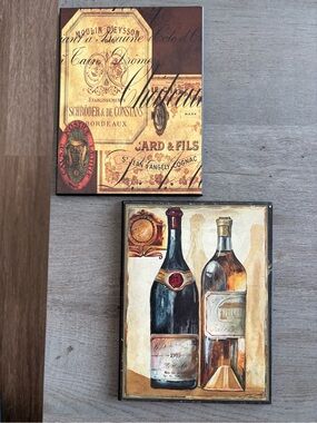 Wine Bottle Vintage Art Prints - Set of 2